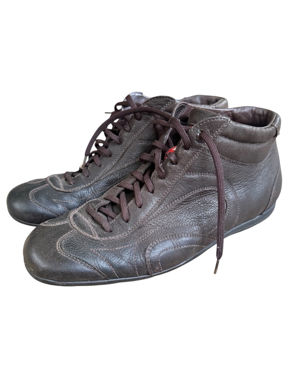 Vintage Prada Sport Brown Leather Linea Rossa Brown Leather Sneakers Size 9.5
